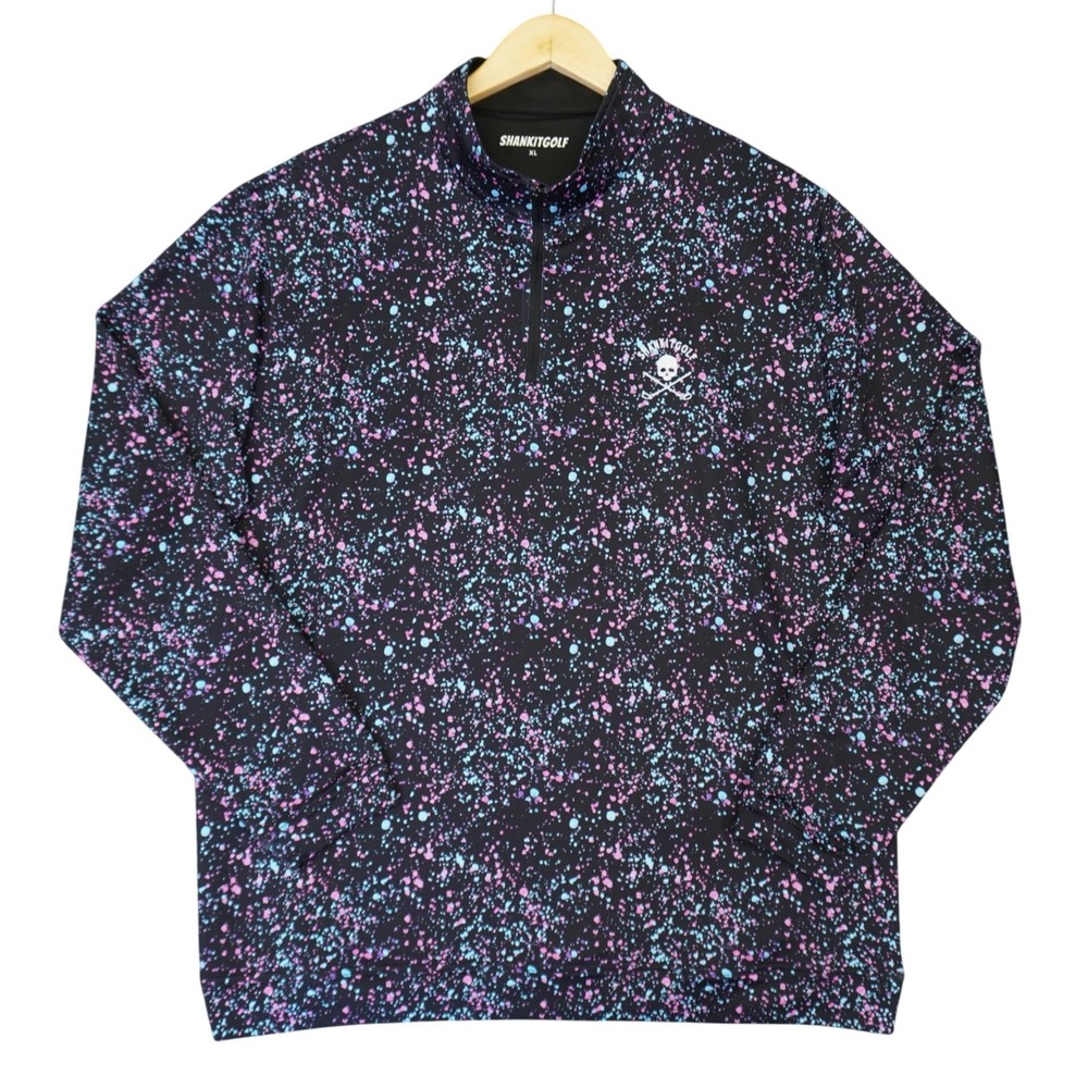 Shankitgolf Pullover Men XL Black Pink Blue Splatter Quarter Zip Skull Logo